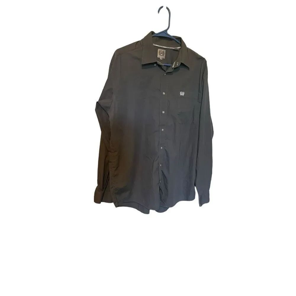 Clinch Mens Gray Solid Cotton Long Sleeve Button Up Shirt Size Medium